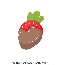 Fresh strawberry with chocolate dipped in mocha mousse color. Cartoon style illustration isolated on a white background.