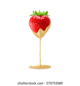 Fresh Strawberry Dipped in White Chocolate Fondue with Shadow