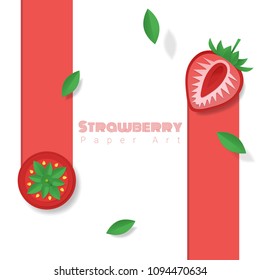 Fresh strawberry fruit background in paper art style , vector , illustration