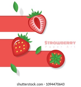 Fresh strawberry fruit background in paper art style , vector , illustration