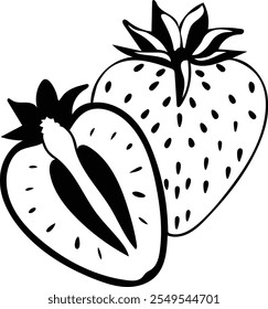 Fresh Strawberry Fruit Black and White Vector Illustration (Version: 02)