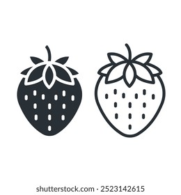 Frische Erdbeerfrucht flach und Linie Symbol. Isolierte Vektorgrafik.