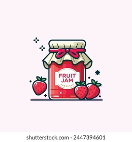 Fresh Strawberry fruit jam icon illustration, isolated background