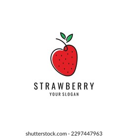 Fresh Strawberry Fruit Logo Design Vector illustration. For Emblem, Logo or Badge.