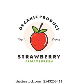 Fresh Strawberry Fruit Logo Design Vector illustration. For Emblem, Logo or Badge.