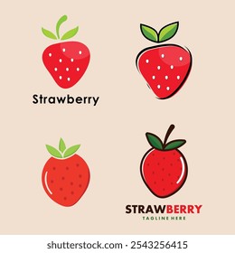 Fresh Strawberry Fruit Logo Design Vector illustration. For Emblem, Logo or Badge.