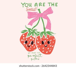 Fresh strawberry fruit print. You are so berry sweet. Eat more strawberry. Sweet berry fruit club print design.	