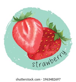 fresh Strawberry hand drawn vector illustration watercolor style . Sketch drawing isolated on blue background. Organic vegetarian object for menu, label, recipe, product packaging