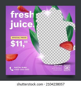 Fresh Strawberry Juice Flyer or Social Media Banner