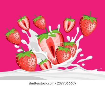 Fresh Strawberry Milk Design Isolated Vector Illustration