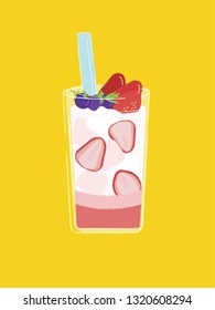 fresh strawberry milk illustration