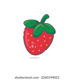 Fresh strawberry red summer fruit design in flat cartoon style isolated on white background. Vector illustration. Natural, organic dessert sweet, fresh berry. Can be printed for drink menu books