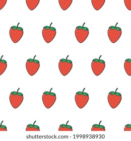 Fresh Strawberry Seamless Pattern On A White Background. Strawberries Vector Illustration