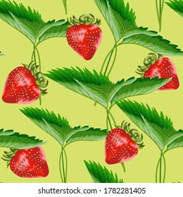 Fresh Strawberry Seamless Pattern Vector Illustration Texture Background