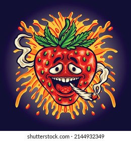 Fresh strawberry smoking weed illustration for your work merchandise tshirt stickers and label designs poster greeting cards advertising business company or brands