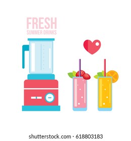 Fresh strawberry smoothie and blender Summer drinks