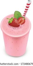 Fresh strawberry smoothie drink with mint leaf