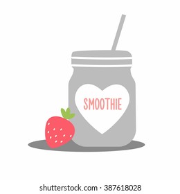 Fresh strawberry Smoothie. Healthy Food. Vector Illustration EPS10. minimalistic flat style, can be used for banner or menu of detox bar