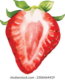 Fresh strawberry watercolor fruit hand painted. Vegetable red fruit summer isolated on white background. Red berry fruit  vector illustration