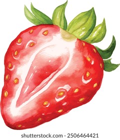 Fresh strawberry watercolor fruit hand painted. Vegetable red fruit summer isolated on white background. Red berry fruit  vector illustration