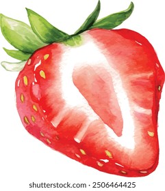 Fresa fresa acuarela fruta pintada a mano. Verano de fruta roja vegetal aislado en el fondo blanco. Ilustración vectorial de frutos rojos