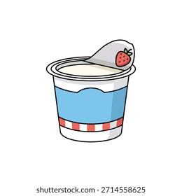 Fresh strawberry yogurt cup vector illustration icon in flat cartoon style isolated on white background dairy snack