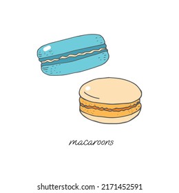 Macarons recién rellenos postres con fondo blanco 