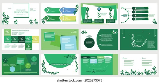 Fresh style presentation document template with leaf illustrations. Company meetings, simple diagrams, photos, and images can be used to carry out sensuous presentations.