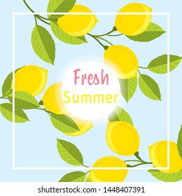  fresh summer background with lemons, summer background, lemons in the summer frame