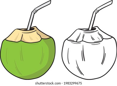 fresh summer cocktail juice coconut, cocktail juice isolated illustration - fresh drink sign symbol