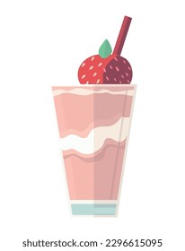 Fresh summer cocktail with strawberry and cream isolated