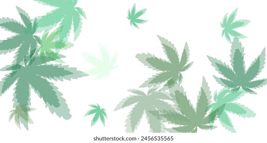 Fresh Summer creative banner with scattered green 3d leaves on white transparent background.  Vector illustration