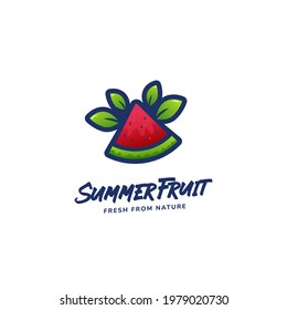Fresh summer fruit slice water melon logo icon template