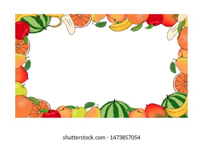 fresh summer fruits colored frame, editable vector illustration