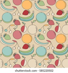 Fresh summer fruits pattern. Mixed fruits background. vector illustration.