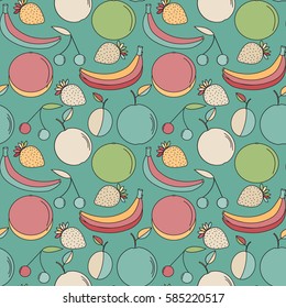 Fresh summer fruits pattern. Mixed fruits background. vector illustration.