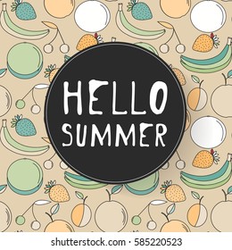 Fresh summer fruits pattern. Mixed fruits background. vector illustration.