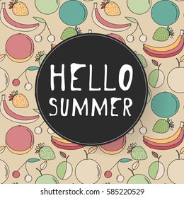 Fresh summer fruits pattern. Mixed fruits background. vector illustration.