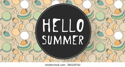 Fresh summer fruits pattern. Mixed fruits background. vector illustration.