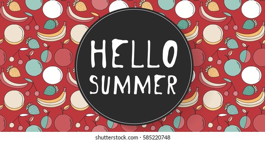 Fresh summer fruits pattern. Mixed fruits background. vector illustration.