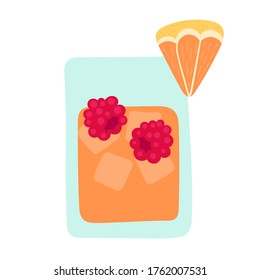 Fresh summer grapefruit and raspberry cocktail. Drink with ice in a glass on a white background. Relax on the beach, vacation at sea. Party with alcoholic drinks. Vector isolated doodle illustration.