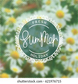 Fresh Summer Holiday. Floral nature background with hand drawn lineart design badge. Vector illustration