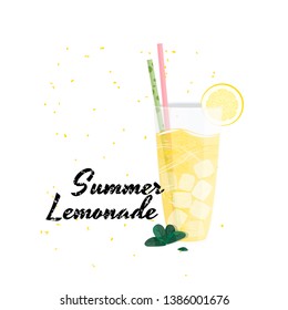 Fresh summer lemonade in glass. Vector realistic illustration.