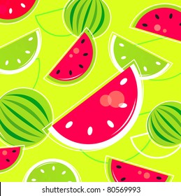 Fresh Summer Melon retro background / pattern - pink and green. Vector