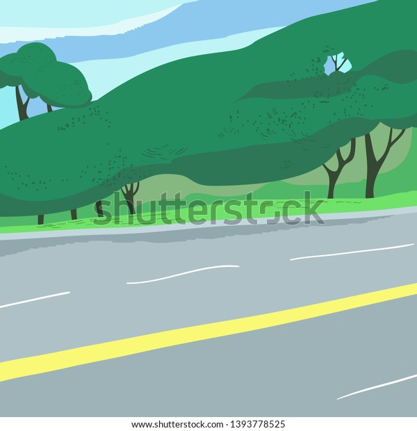 Fresh summer morning, landscape,\
road, route for jogging, color illustration in\
vector