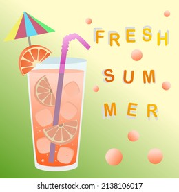 Fresh summer orange juice cocktail vector.