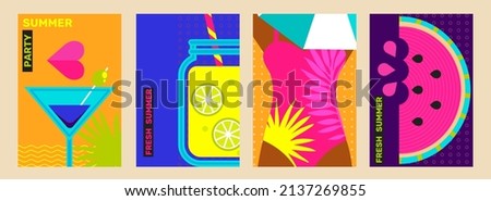 Fresh summer party poster design template with summertime symbols.Background for summer themes,vacation,weekend,beach.Perfect background for posters,cover art,flyer,banner,web.Vector illustration.