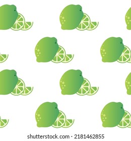 fresh summer pattern with lime fruits on white background