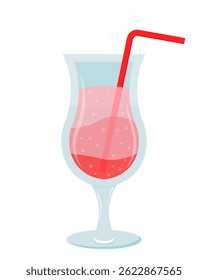 Fresh Summer Pink Cocktail isolated on White background vector illustration