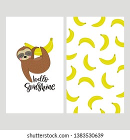 Fresh summer print with cute vector Sloth. Hot print with t-shirt. Tropical sloth on on vacation.